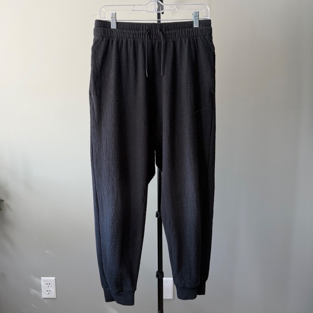 Nike Yoga Dri-FIT Joggers Women's Large Black Textured Seersucker Sweatpants